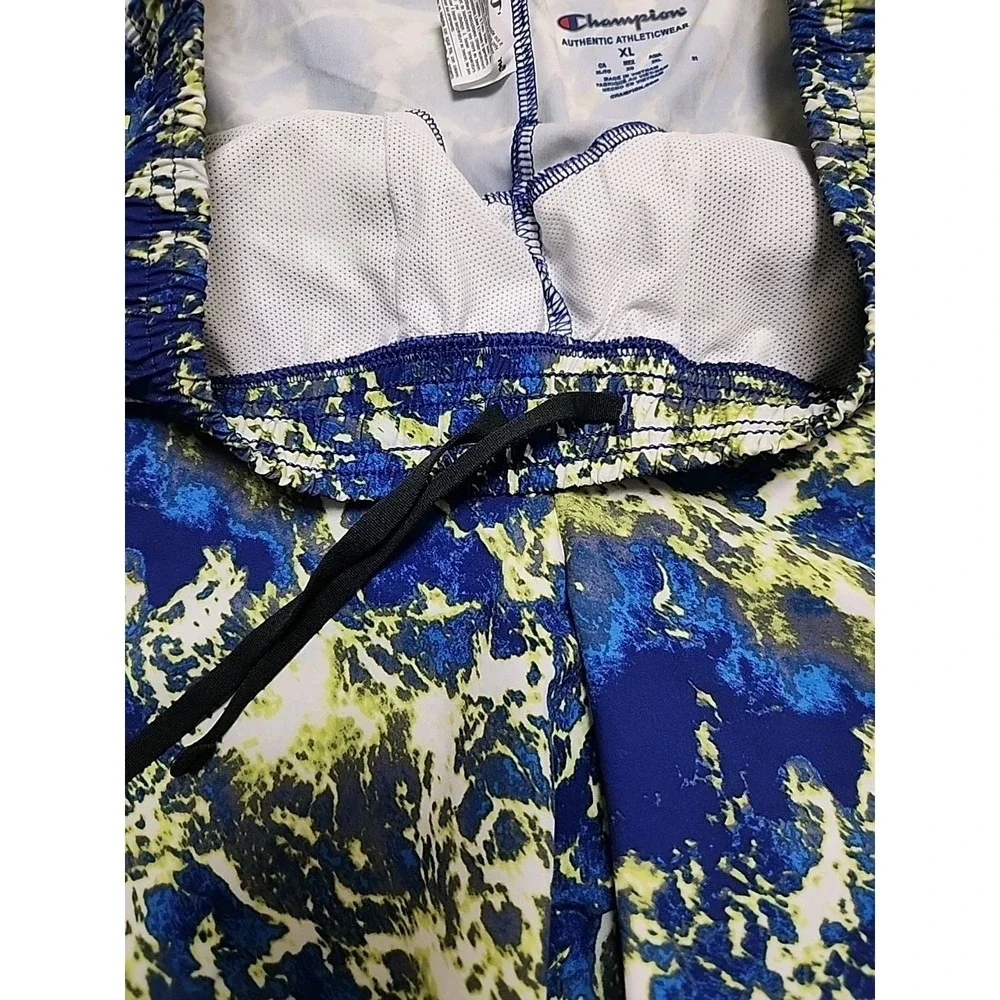 Champion Water Blue Green Printed Elastic Waist Active Shorts Men's Size XL 34x7